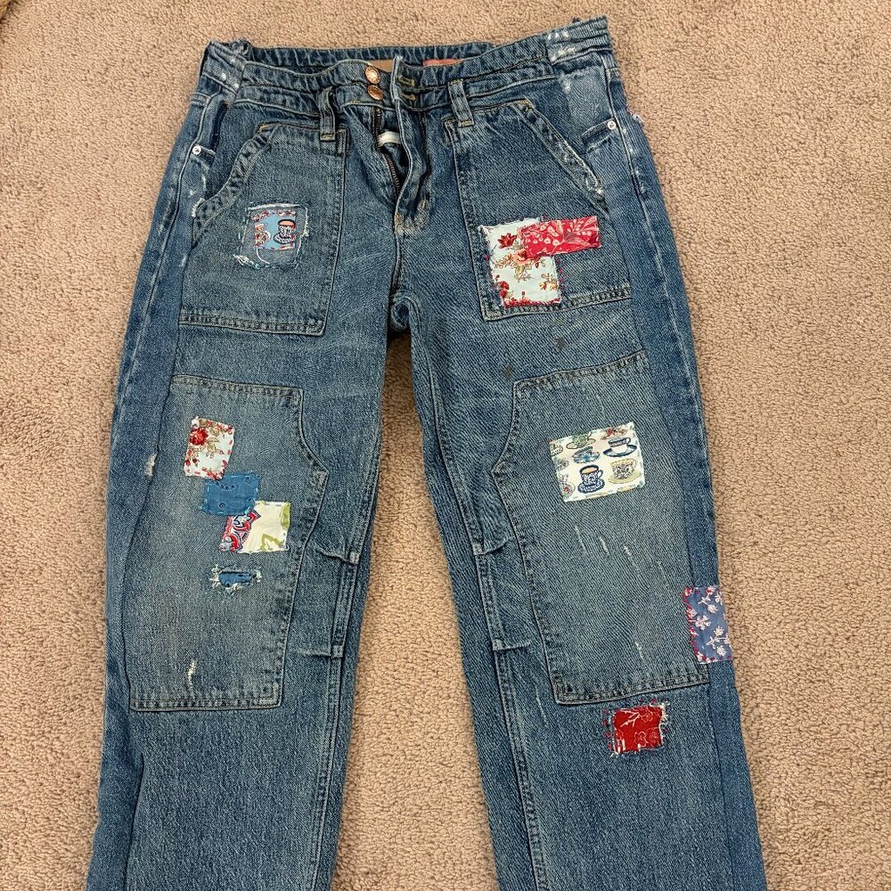 Handmade Cropped Patchwork Jeans 1990s Bohemian M